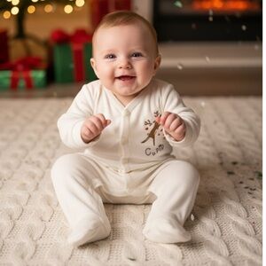 Pottery Barn Kids Christmas Adorable Baby Reindeer One Piece Sleeper